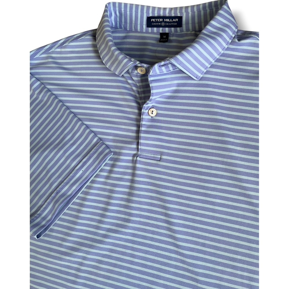 Peter Millar Crown Crafted Mens M Purple Blue Striped Performance Polo Shirt